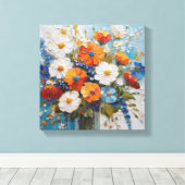 Levendig bloemboeket in kleurrijke vaas canvas afdruk (Insitu (Houten vloer))