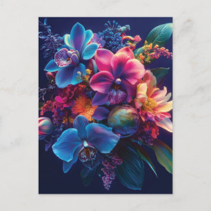Levendig bloemboeket met neonbloemen briefkaart