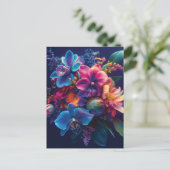 Levendig bloemboeket met neonbloemen briefkaart (Staand voorkant)