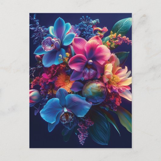 Levendig bloemboeket met neonbloemen briefkaart (Voorkant)