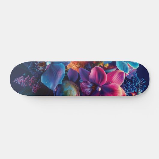 Levendig bloemboeket met neonbloemen persoonlijk skateboard (Horizontaal)