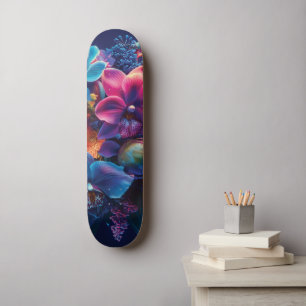 Levendig bloemboeket met neonbloemen persoonlijk skateboard