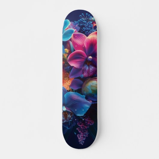 Levendig bloemboeket met neonbloemen persoonlijk skateboard (Voorkant)