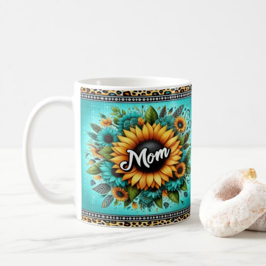 Levendig Bloemen Zonnebloem Ontwerp Met Mama In Ve Koffiemok (Met donut)