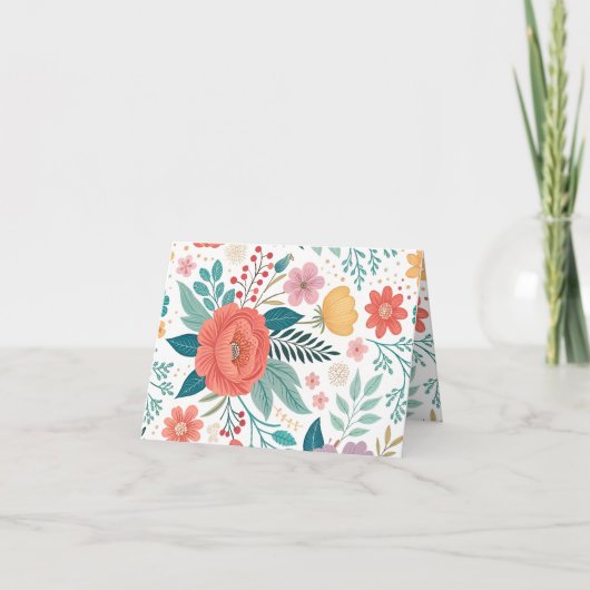 Levendig bloemenall-over printpatroon bedankkaart (Voorkant)