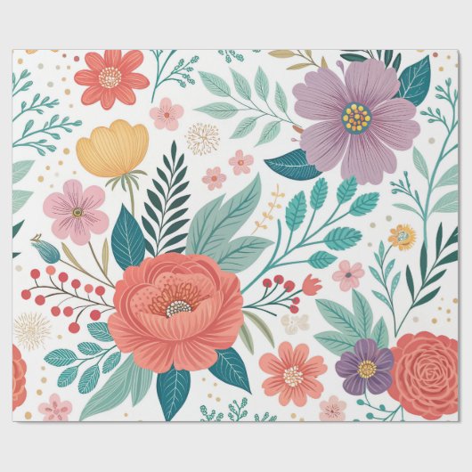 Levendig bloemenall-over printpatroon cadeaupapier (Vlak)