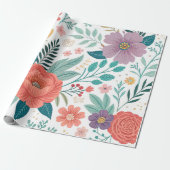 Levendig bloemenall-over printpatroon cadeaupapier (Uitgerold)
