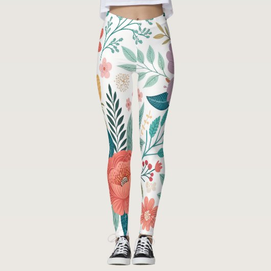 Levendig bloemenall-over printpatroon leggings (Voorkant)