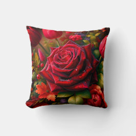 "Levendig bloemenboeket met regendruppels Kussen