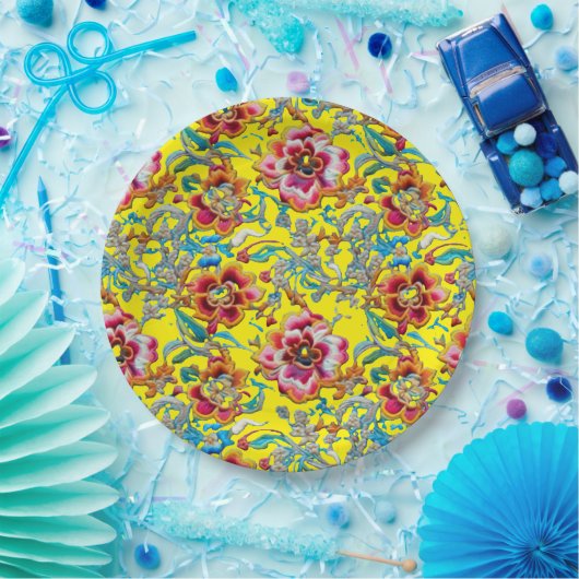 Levendig  bloemenborduurpatroon papieren bordje (Feest)
