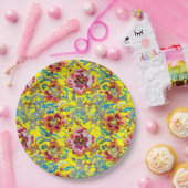 Levendig  bloemenborduurpatroon papieren bordje (Feest)