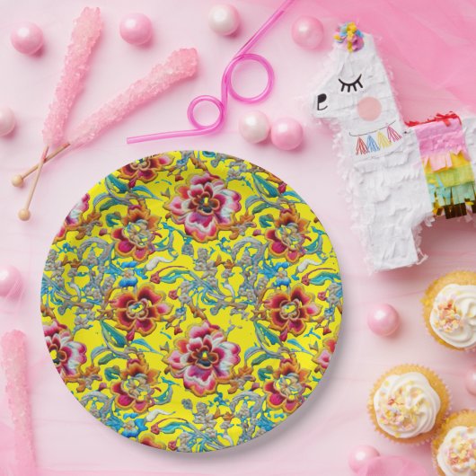 Levendig  bloemenborduurpatroon papieren bordje (Feest)