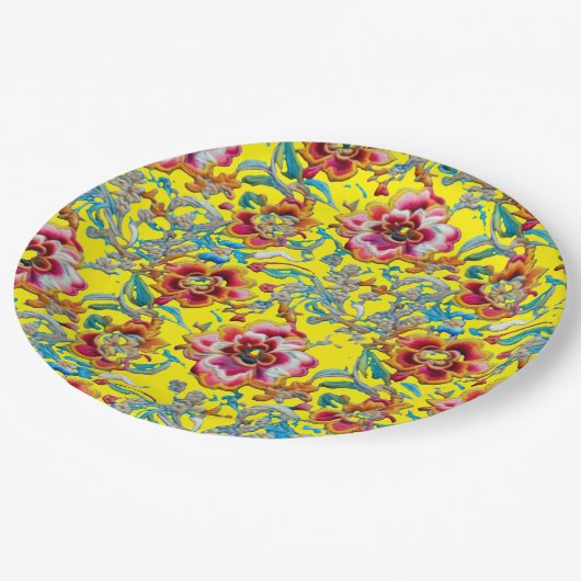 Levendig  bloemenborduurpatroon papieren bordje (Gekanteld)