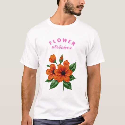 Levendig bloemenborduurwerk t-shirt (Voorkant)