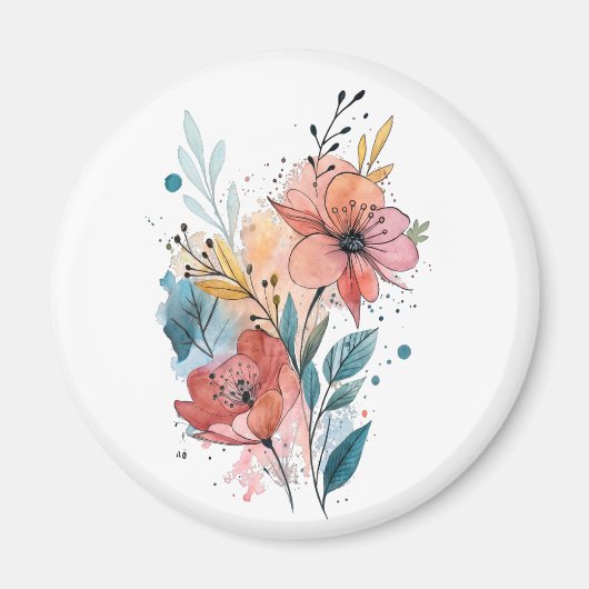 Levendig Bloemendesign in Waterverf Magneet (Voorkant)