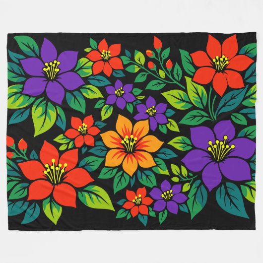 Levendig Bloemendesign met Kleurrijke Bloesems Fleece Deken (Voorkant (Horizontaal))