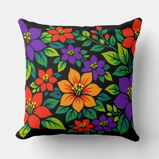 Levendig Bloemendesign met Kleurrijke Bloesems Kussen (Voorkant)