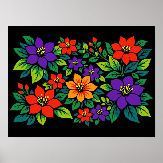 Levendig Bloemendesign met Kleurrijke Bloesems Poster (Voorkant)