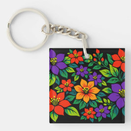 Levendig Bloemendesign met Kleurrijke Bloesems Sleutelhanger