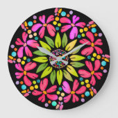 Levendig bloemenmandala ontwerp grote klok (Voorkant)