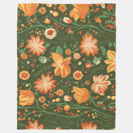 Levendig bloemenpatroon met Sinaasappel & gele blo Fleece Deken
