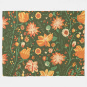 Levendig bloemenpatroon met Sinaasappel & gele blo Fleece Deken (Voorkant (Horizontaal))