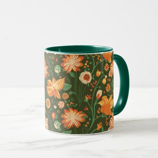 Levendig bloemenpatroon met Sinaasappel & gele blo Mok (Voorkant rechts)