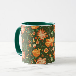 Levendig bloemenpatroon met Sinaasappel & gele blo Mok