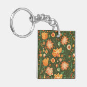 Levendig bloemenpatroon met Sinaasappel & gele blo Sleutelhanger (Voorkant Links)