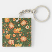 Levendig bloemenpatroon met Sinaasappel & gele blo Sleutelhanger (Achterkant)