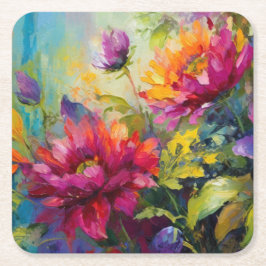  levendig bloemenschilderij kartonnen onderzetters