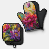 levendig bloemenschilderij ovenwant & pannenlap set (Voorkant / Achterkant)