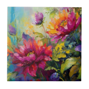 levendig bloemenschilderij tegeltje