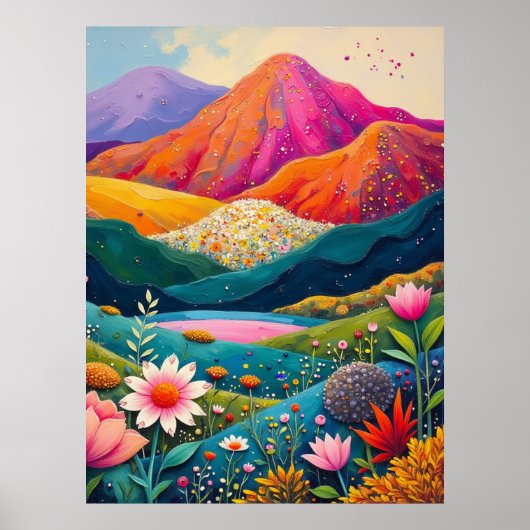 Levendig bloemig berglandschap - levendige Natuur Poster (Voorkant)