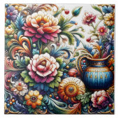 Levendig bloemig Tegel ontwerp met ingewikkelde pa Tegeltje (Voorkant)