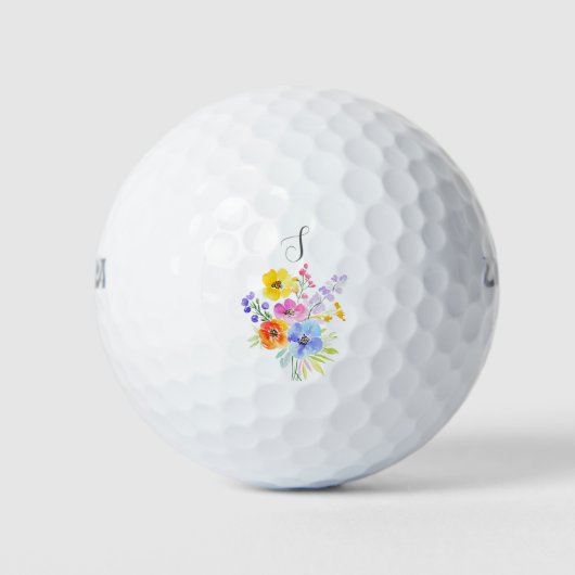 Levendig Bloemig Waterverf Monogram Golfballen (Voorkant)