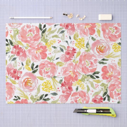 Levendig bloemig waterverf patroon tissuepapier (Craft)