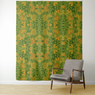 Levendig Bloemmotief: Gele en Oranje Bloemen Wandkleed