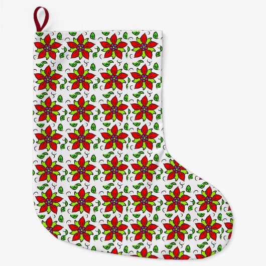 Levendig Bloemmotief Grote Kerstsok (Voorkant)