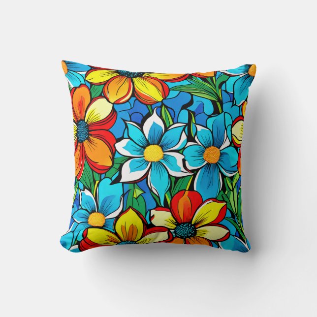 Levendig Bloemmotief  Kussen (Voorkant)