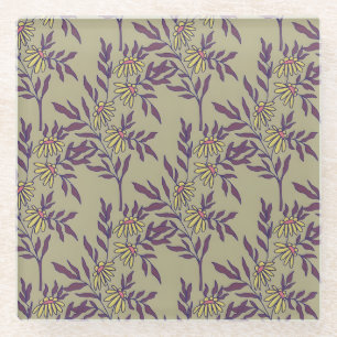 Levendig bloemmotief met gele margrieten  glazen onderzetter