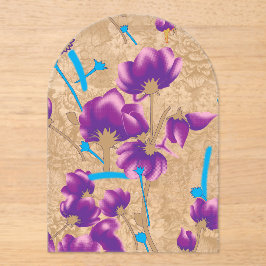 Levendig bloemmotief met paarse en blauwe f acryl uitnodigingen