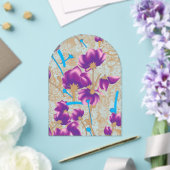 Levendig bloemmotief met paarse en blauwe f acryl uitnodigingen (Insitu (Huwelijk))