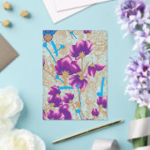 Levendig bloemmotief met paarse en blauwe f acryl uitnodigingen (Insitu (Huwelijk))