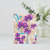 Levendig bloemmotief met paarse en blauwe f briefkaart (Staand voorkant)