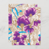 Levendig bloemmotief met paarse en blauwe f briefkaart (Voorkant / Achterkant)