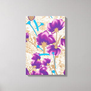 Levendig bloemmotief met paarse en blauwe f canvas afdruk