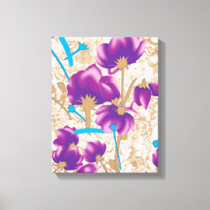 Levendig bloemmotief met paarse en blauwe f canvas afdruk