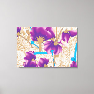 Levendig bloemmotief met paarse en blauwe f canvas afdruk