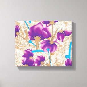 Levendig bloemmotief met paarse en blauwe f canvas afdruk